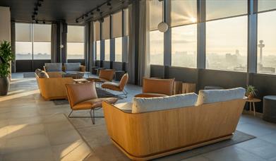 A sofa area on the top floor of the 360 bar.