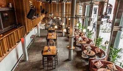 The seating and bar area in Revolution