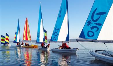 Sail boats out on the water.