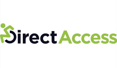 The Direct Access logo with a green wheelchair user logo and black text.