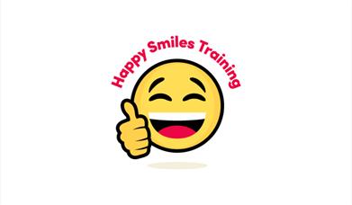 An image of a yellow smiley emoji with red text above the smiley face saying 'Happy Smiles Training'.
